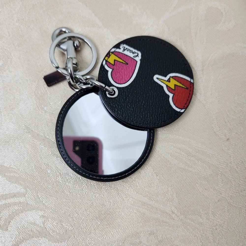Coach Bag Charm Keychain Pink Heart Lightning Bolt Design